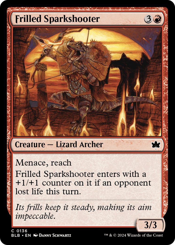 Frilled Sparkshooter - Common Creature — Lizard Archer card from Bloomburrow