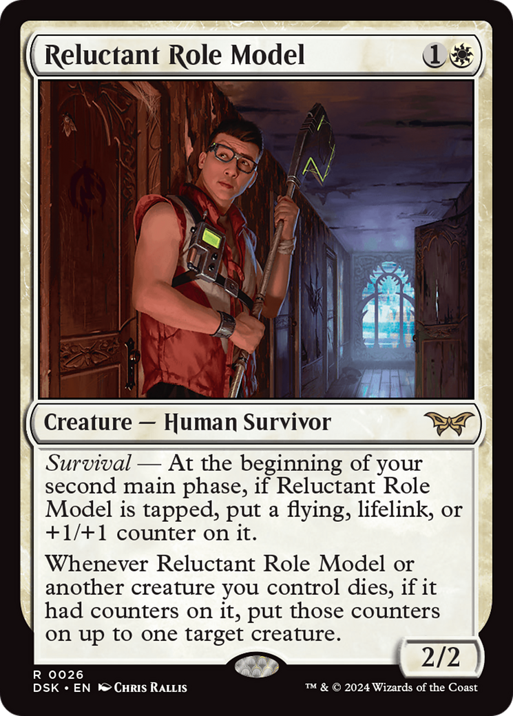 Reluctant Role Model - Rare Creature — Human Survivor card from Duskmourn: House of Horror
