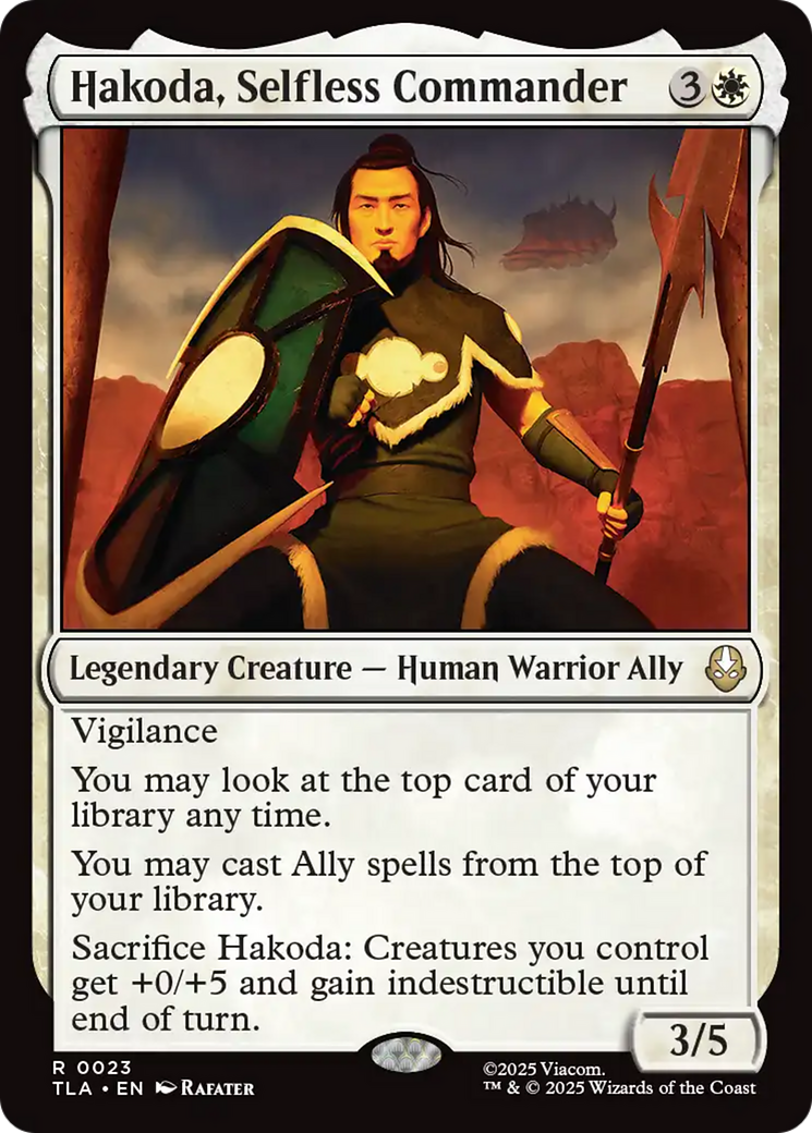 Hakoda, Selfless Commander - Rare Legendary Creature — Human Warrior Ally card from Avatar: The Last Airbender