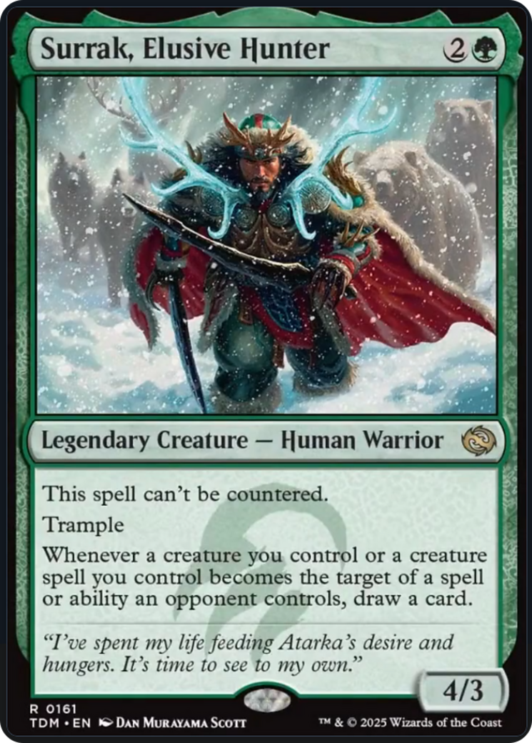 Surrak, Elusive Hunter - Rare Legendary Creature — Human Warrior card from Tarkir: Dragonstorm
