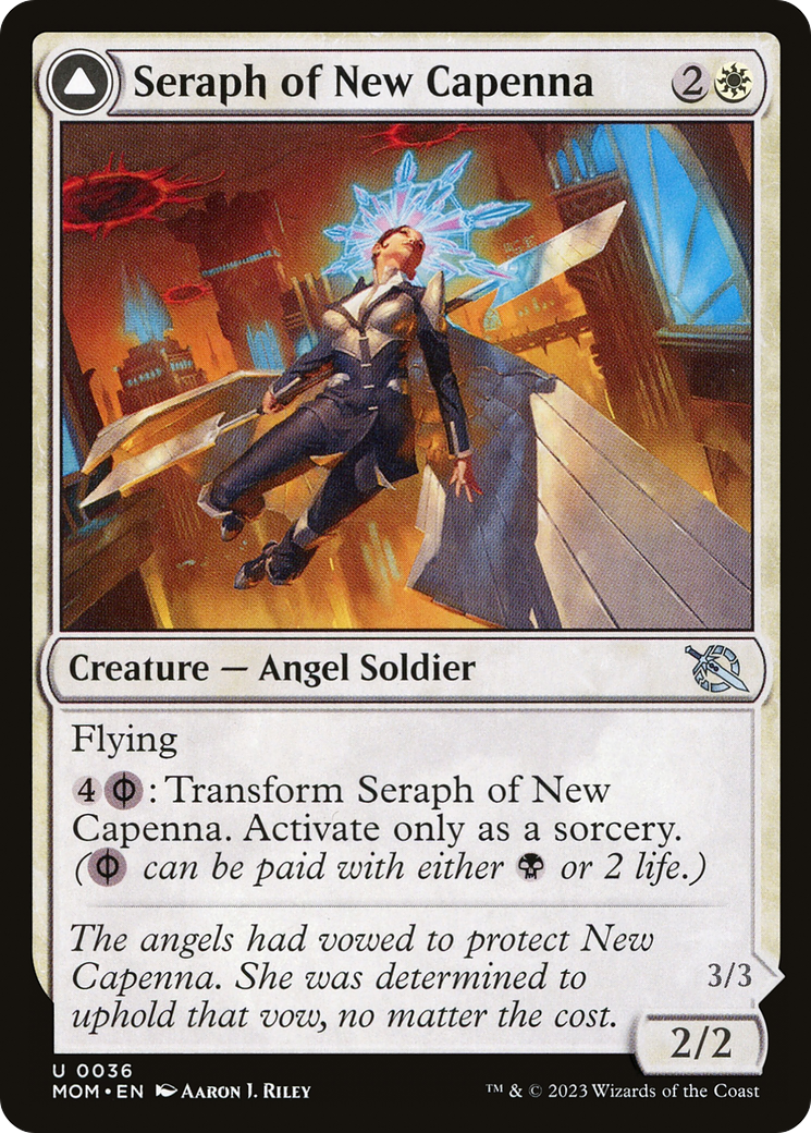 Seraph of New Capenna // Seraph of New Phyrexia - Uncommon Creature — Phyrexian Angel card from March of the Machine
