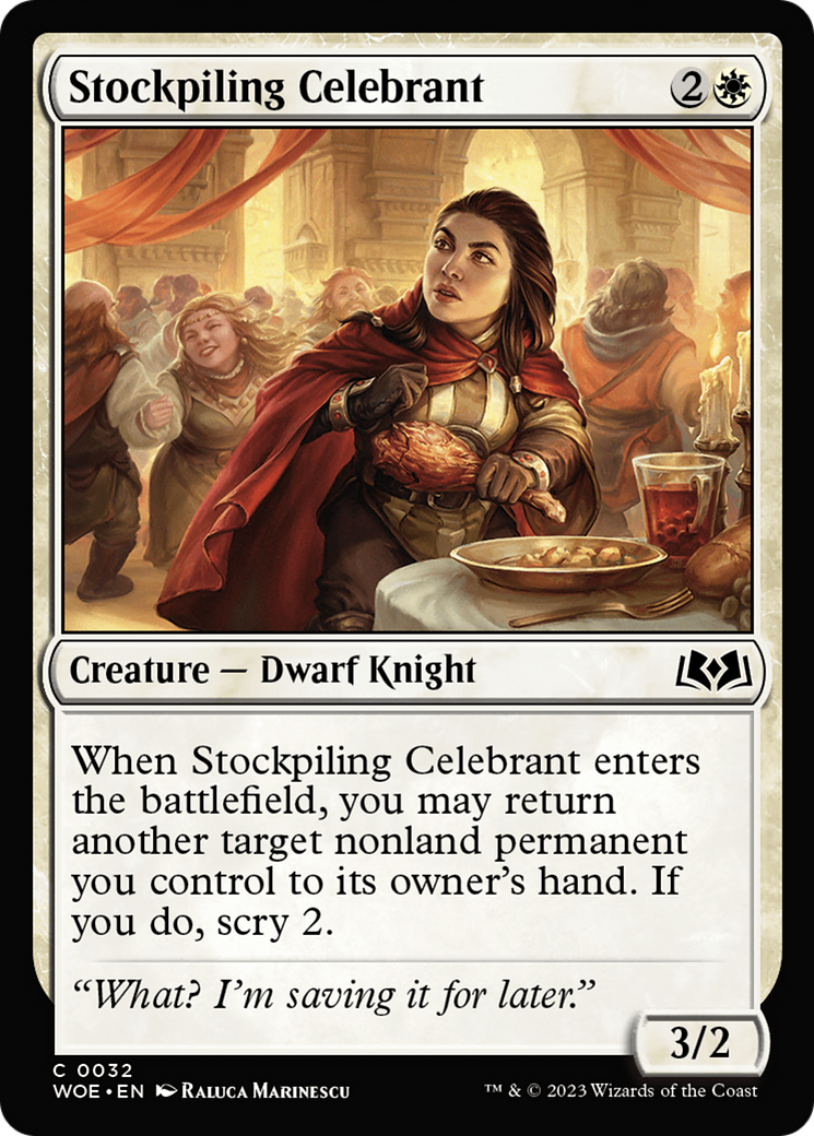 Stockpiling Celebrant - Common Creature — Dwarf Knight card from Wilds of Eldraine