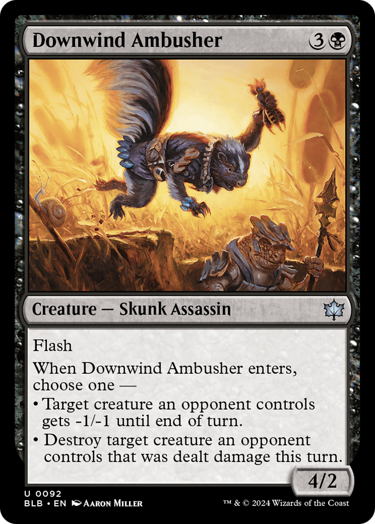 Downwind Ambusher - Uncommon Creature — Skunk Assassin card from Bloomburrow