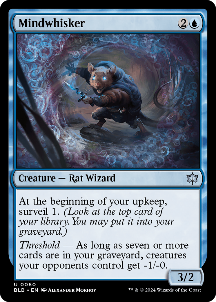 Mindwhisker - Uncommon Creature — Rat Wizard card from Bloomburrow