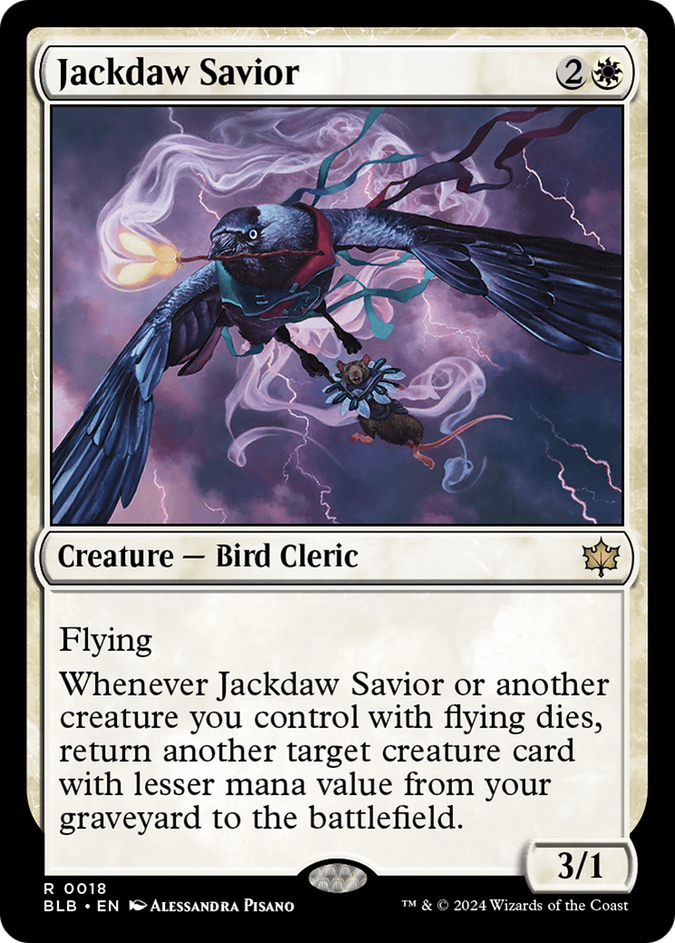 Jackdaw Savior - Rare Creature — Bird Cleric card from Bloomburrow