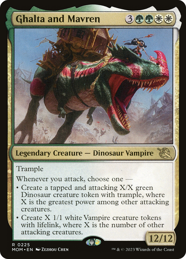 Ghalta and Mavren - Rare Legendary Creature — Dinosaur Vampire card from March of the Machine
