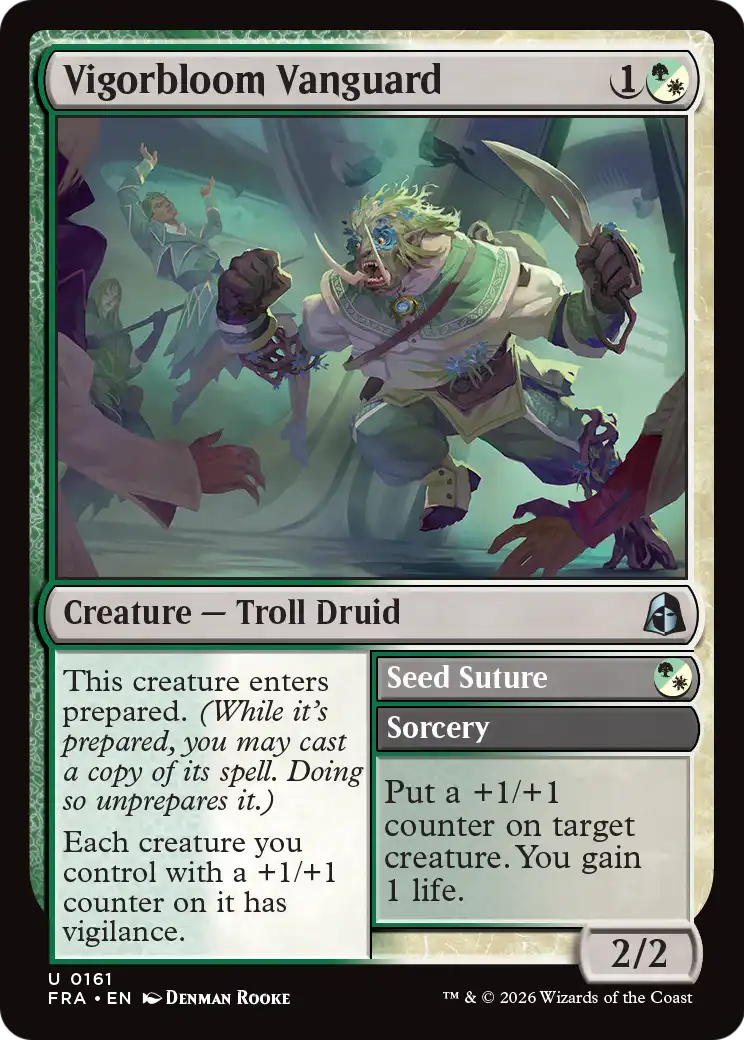 Vigorbloom Vanguard // Seed Suture - Uncommon Creature — Troll Druid card from Reality Fracture