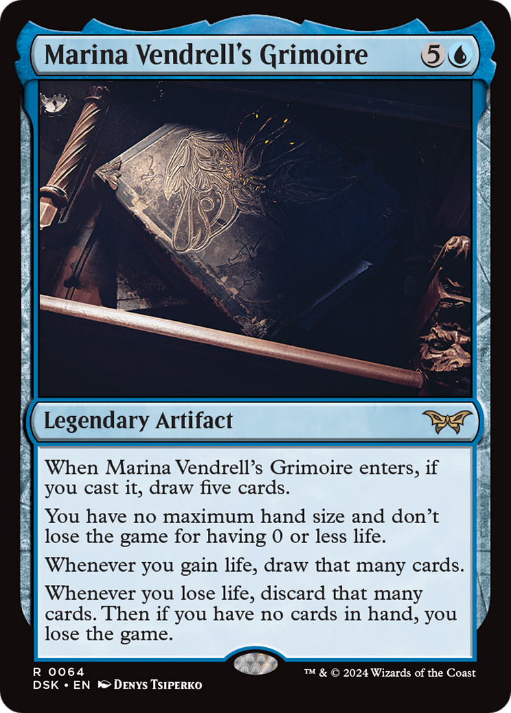 Marina Vendrell's Grimoire - Rare Legendary Artifact card from Duskmourn: House of Horror