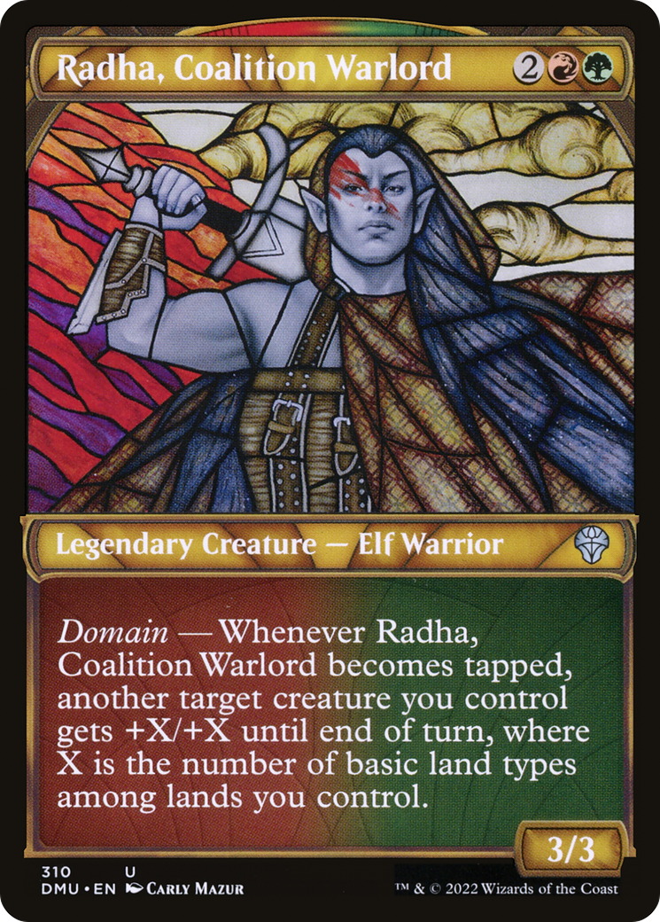 Radha, Coalition Warlord - Uncommon Legendary Creature — Elf Warrior card from Dominaria United