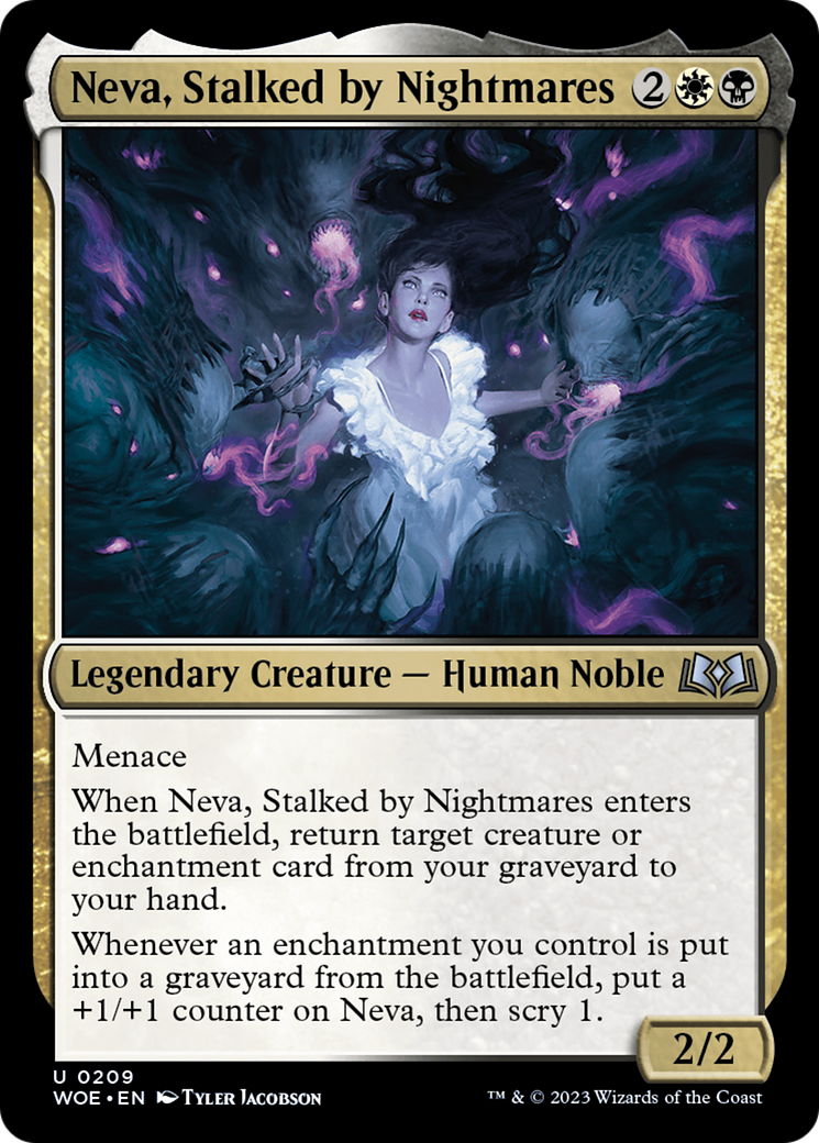 Neva, Stalked by Nightmares - Uncommon Legendary Creature — Human Noble card from Wilds of Eldraine