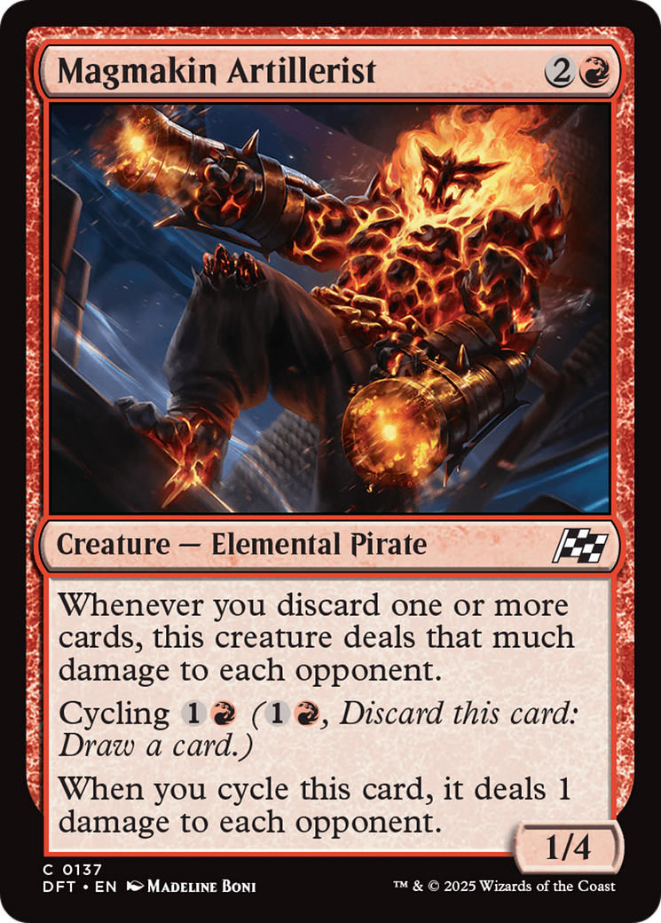 Magmakin Artillerist - Common Creature — Elemental Pirate card from Aetherdrift