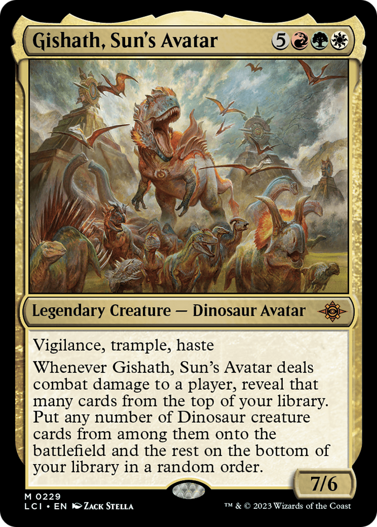 Gishath, Sun's Avatar - Mythic Legendary Creature — Dinosaur Avatar card from The Lost Caverns of Ixalan