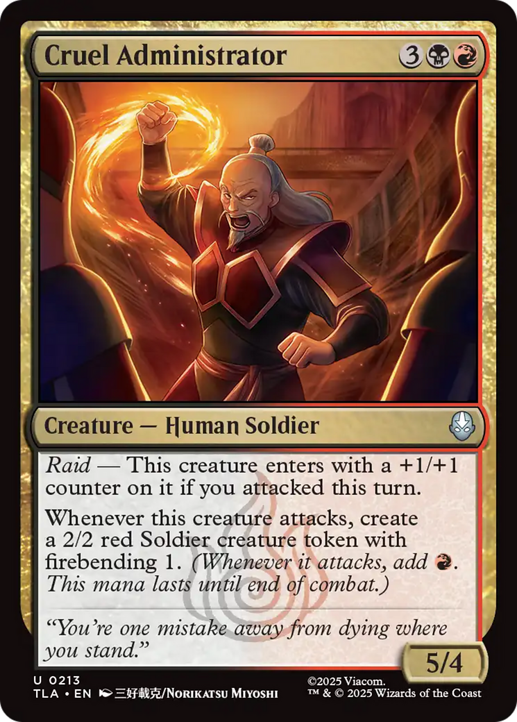 Cruel Administrator - Uncommon Creature — Human Soldier card from Avatar: The Last Airbender
