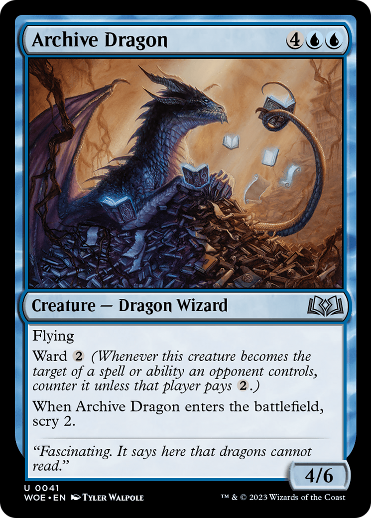 Archive Dragon - Uncommon Creature — Dragon Wizard card from Wilds of Eldraine