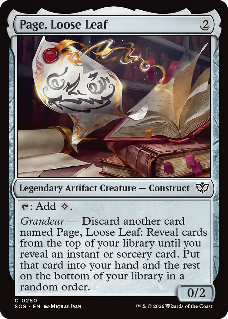 Page, Loose Leaf - Common Legendary Artifact Creature — Construct card from Secrets of Strixhaven