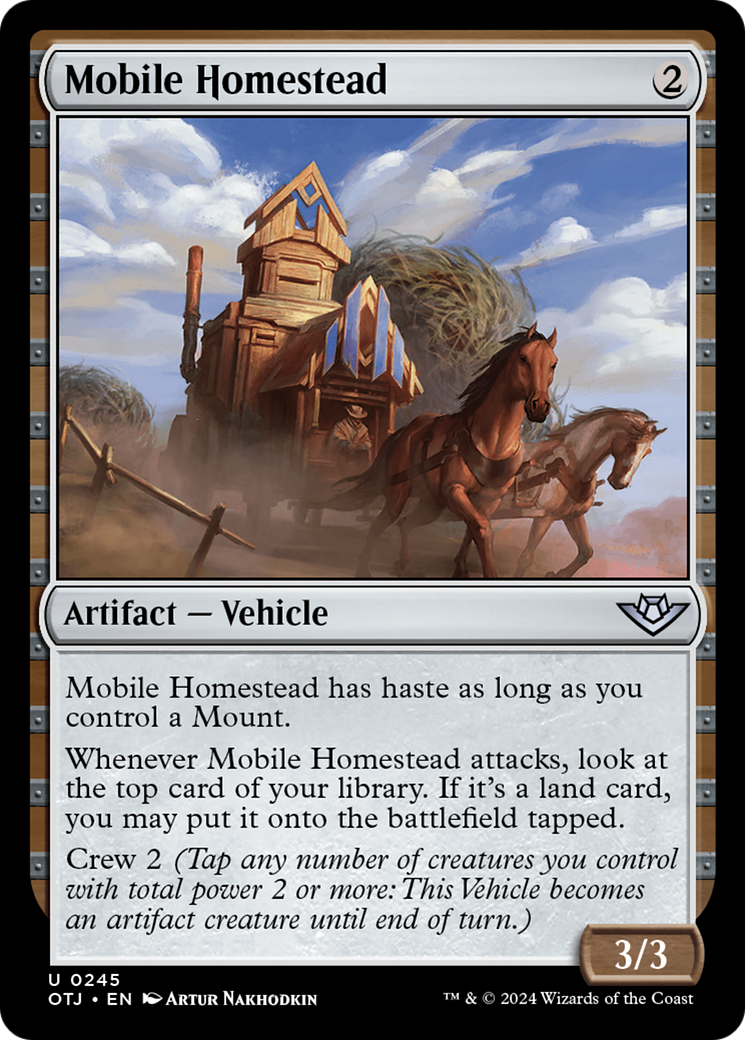 Mobile Homestead - Uncommon Artifact — Vehicle card from Outlaws of Thunder Junction
