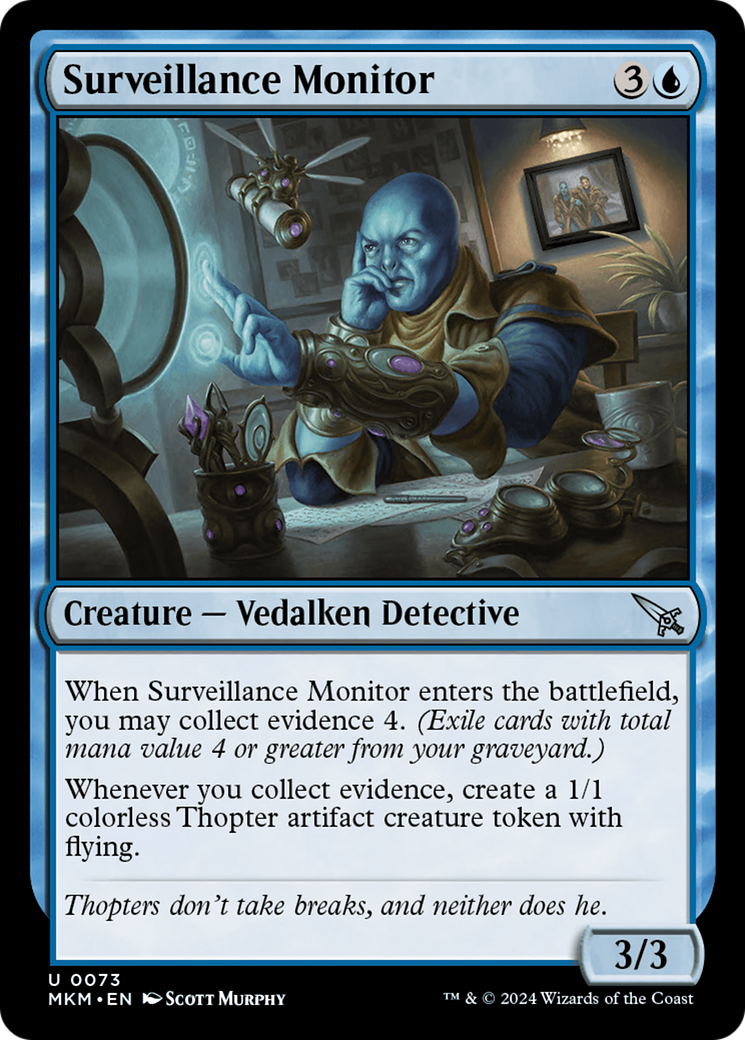 Surveillance Monitor - Uncommon Creature — Vedalken Detective card from Murders at Karlov Manor