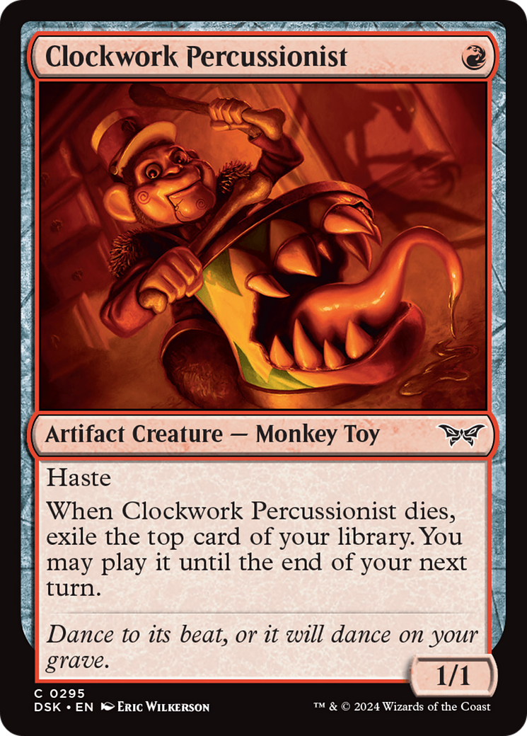 Clockwork Percussionist - Common Artifact Creature — Monkey Toy card from Duskmourn: House of Horror