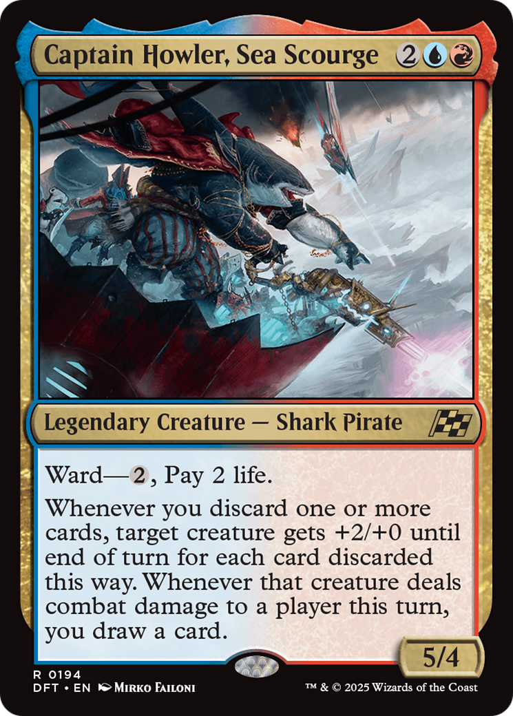 Captain Howler, Sea Scourge - Rare Legendary Creature — Shark Pirate card from Aetherdrift