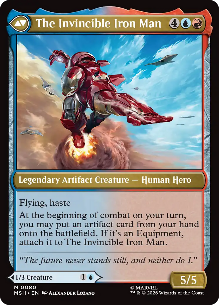 Back face of Tony Stark // The Invincible Iron Man - Legendary Artifact Creature — Human Hero card