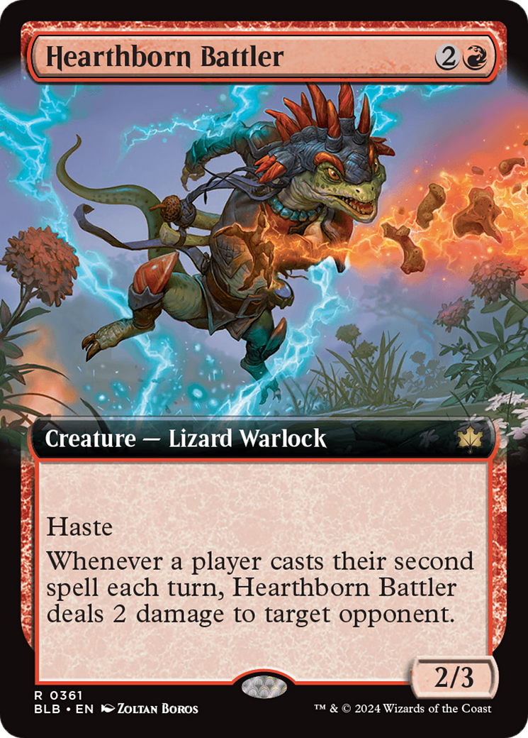 Hearthborn Battler - Rare Creature — Lizard Warlock card from Bloomburrow