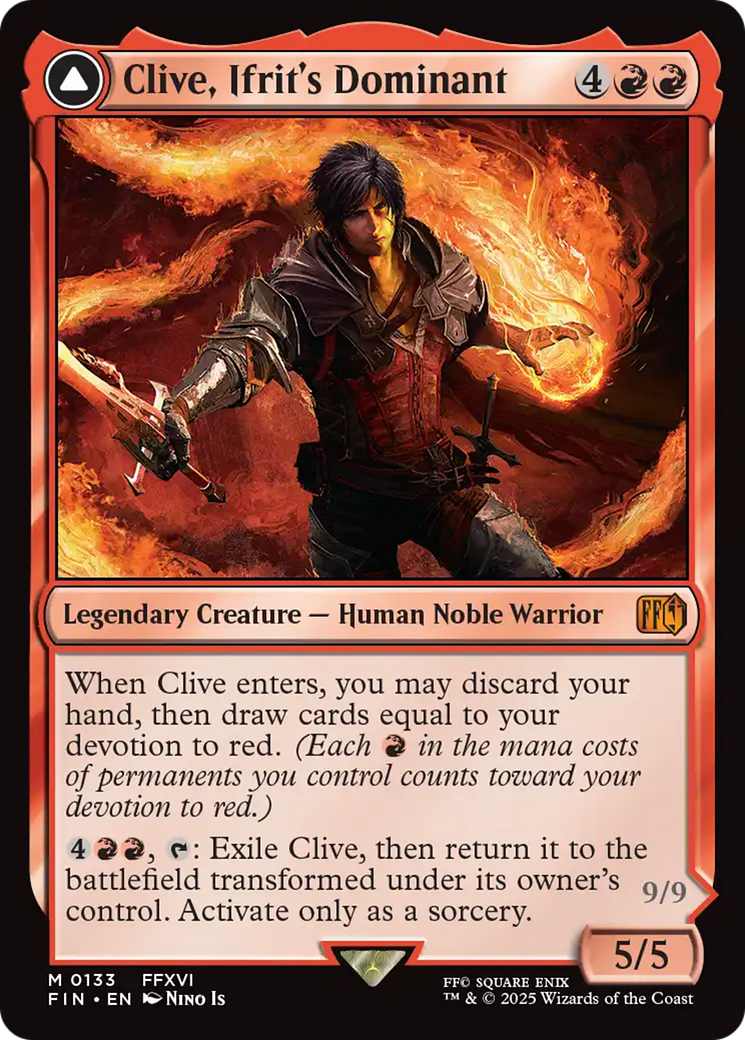 Clive, Ifrit's Dominant // Ifrit, Warden of Inferno - Mythic Legendary Creature — Human Noble Warrior card from Final Fantasy