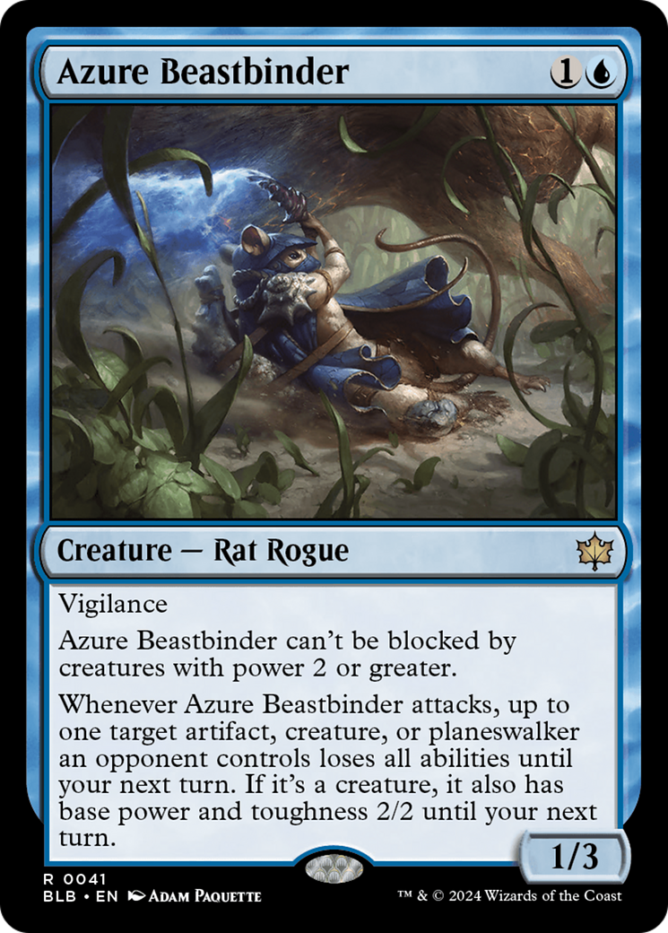 Azure Beastbinder - Rare Creature — Rat Rogue card from Bloomburrow