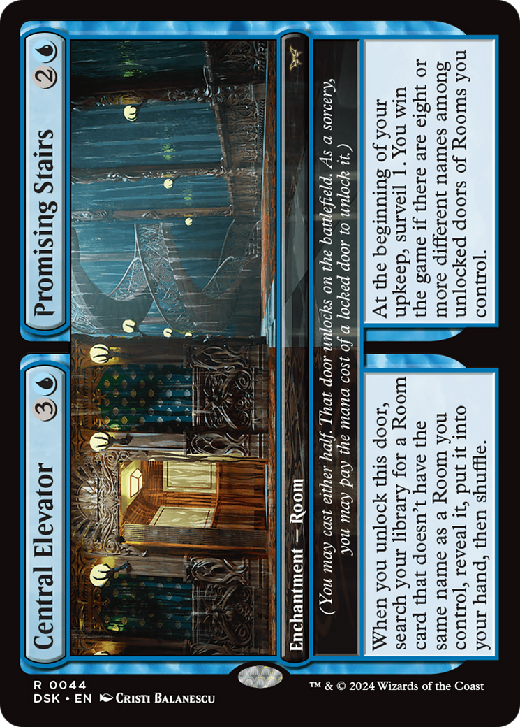 Central Elevator // Promising Stairs - Rare Enchantment — Room card from Duskmourn: House of Horror