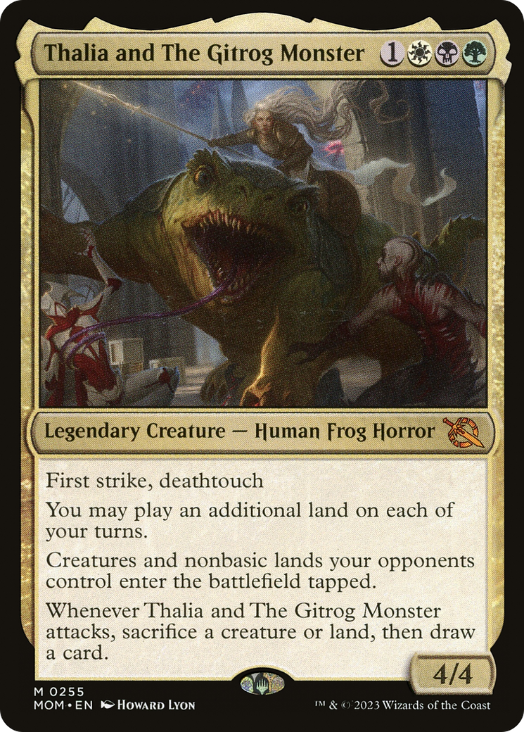 Thalia and The Gitrog Monster - Mythic Legendary Creature — Human Frog Horror card from March of the Machine