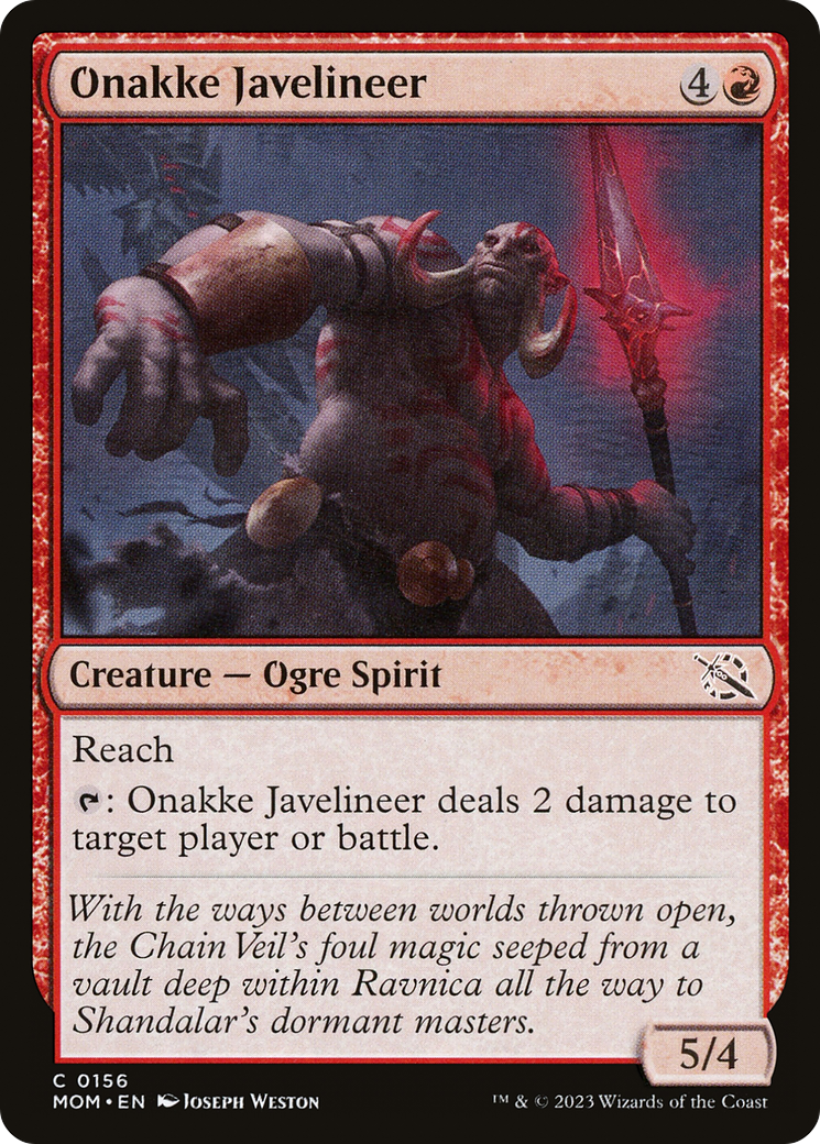 Onakke Javelineer - Common Creature — Ogre Spirit card from March of the Machine