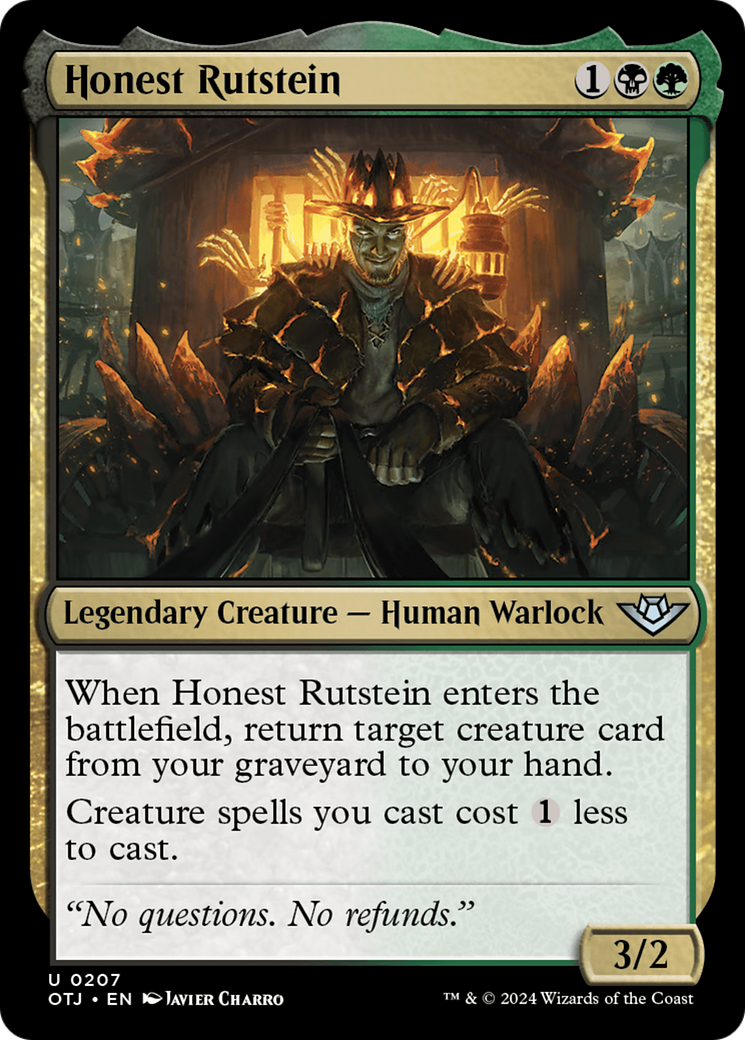 Honest Rutstein - Uncommon Legendary Creature — Human Warlock card from Outlaws of Thunder Junction