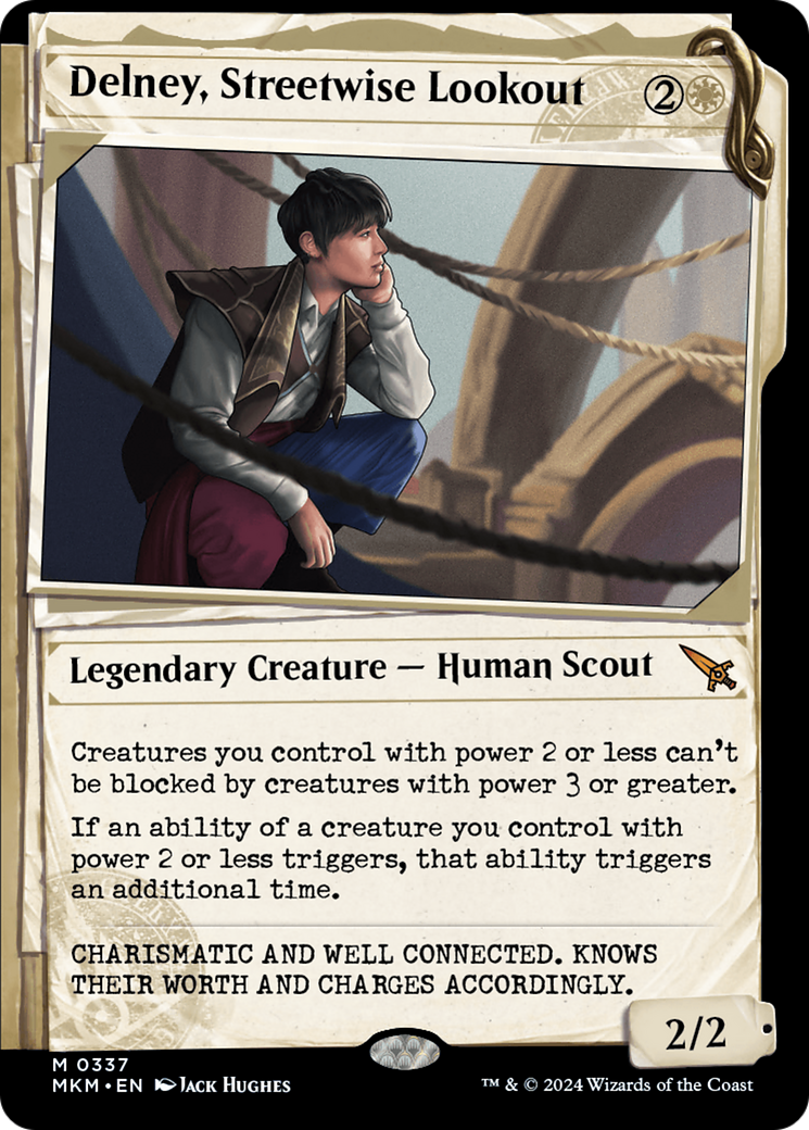Delney, Streetwise Lookout - Mythic Legendary Creature — Human Scout card from Murders at Karlov Manor