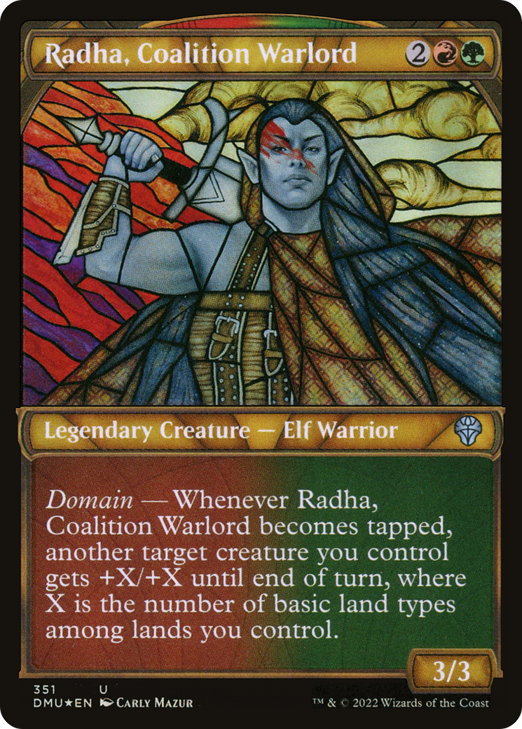 Radha, Coalition Warlord - Uncommon Legendary Creature — Elf Warrior card from Dominaria United