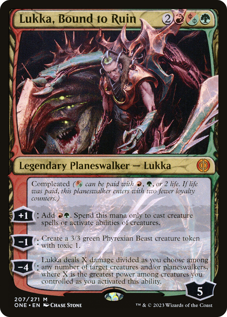 Lukka, Bound to Ruin - Mythic Legendary Planeswalker — Lukka card from Phyrexia: All Will Be One