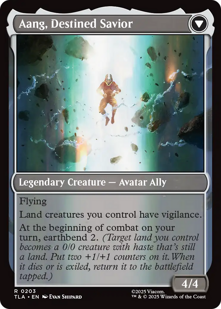 Back face of Aang, at the Crossroads // Aang, Destined Savior - Legendary Creature — Human Avatar Ally card