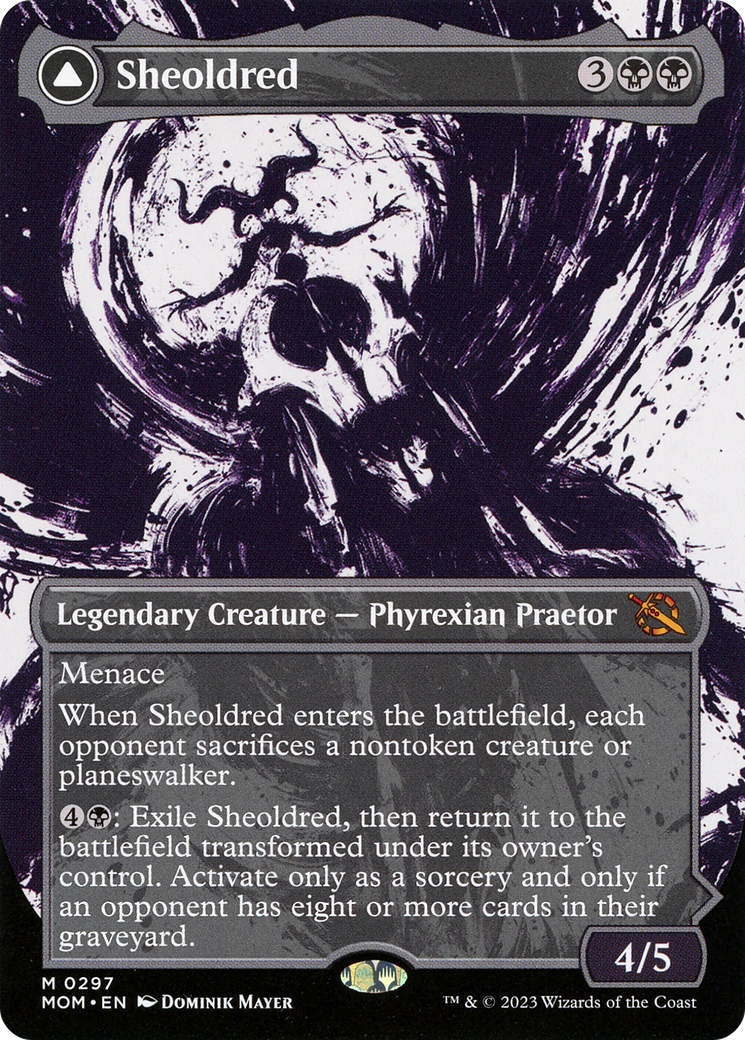Sheoldred // The True Scriptures - Mythic Legendary Creature — Phyrexian Praetor card from March of the Machine
