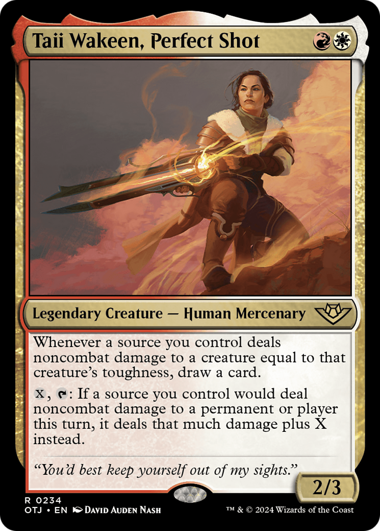 Taii Wakeen, Perfect Shot - Rare Legendary Creature — Human Mercenary card from Outlaws of Thunder Junction