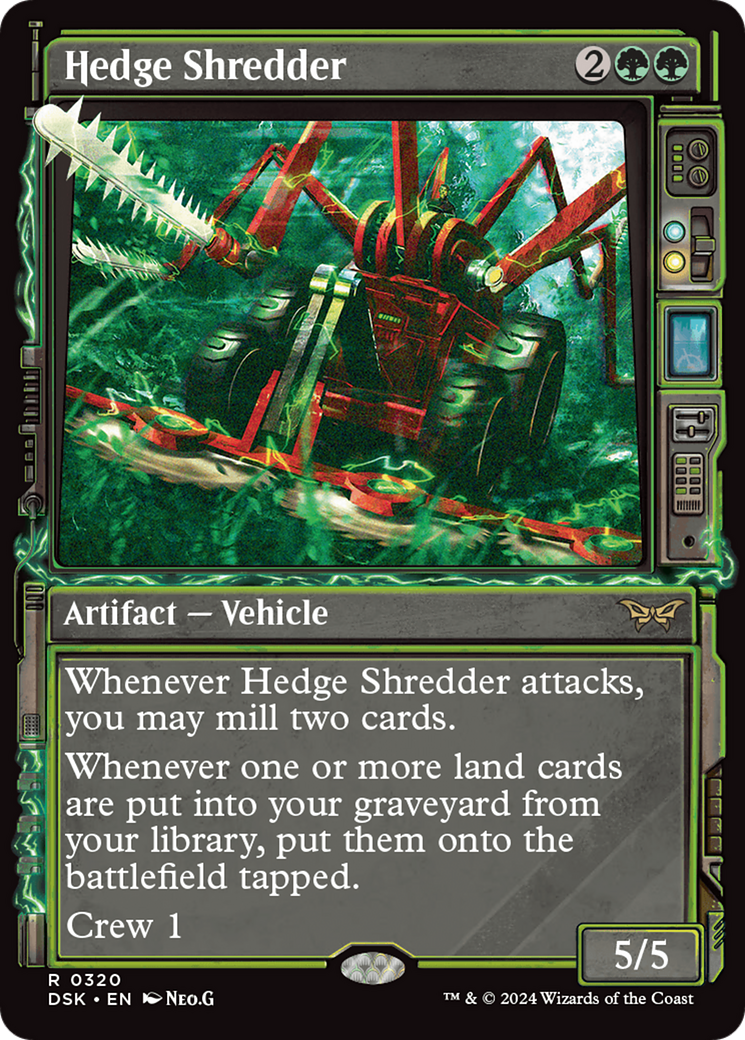 Hedge Shredder - Rare Artifact — Vehicle card from Duskmourn: House of Horror