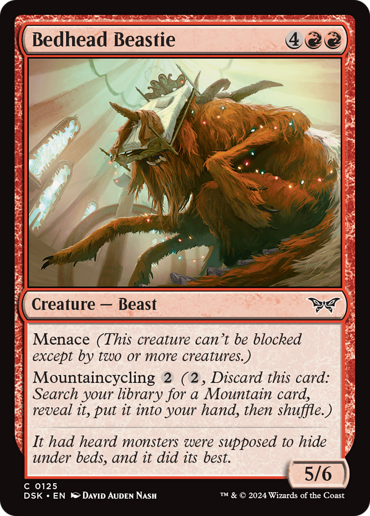 Bedhead Beastie - Common Creature — Beast card from Duskmourn: House of Horror