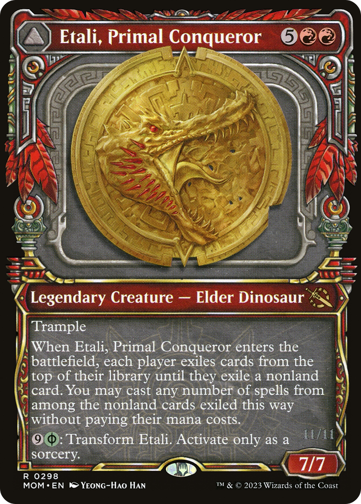 Etali, Primal Conqueror // Etali, Primal Sickness - Rare Legendary Creature — Phyrexian Elder Dinosaur card from March of the Machine