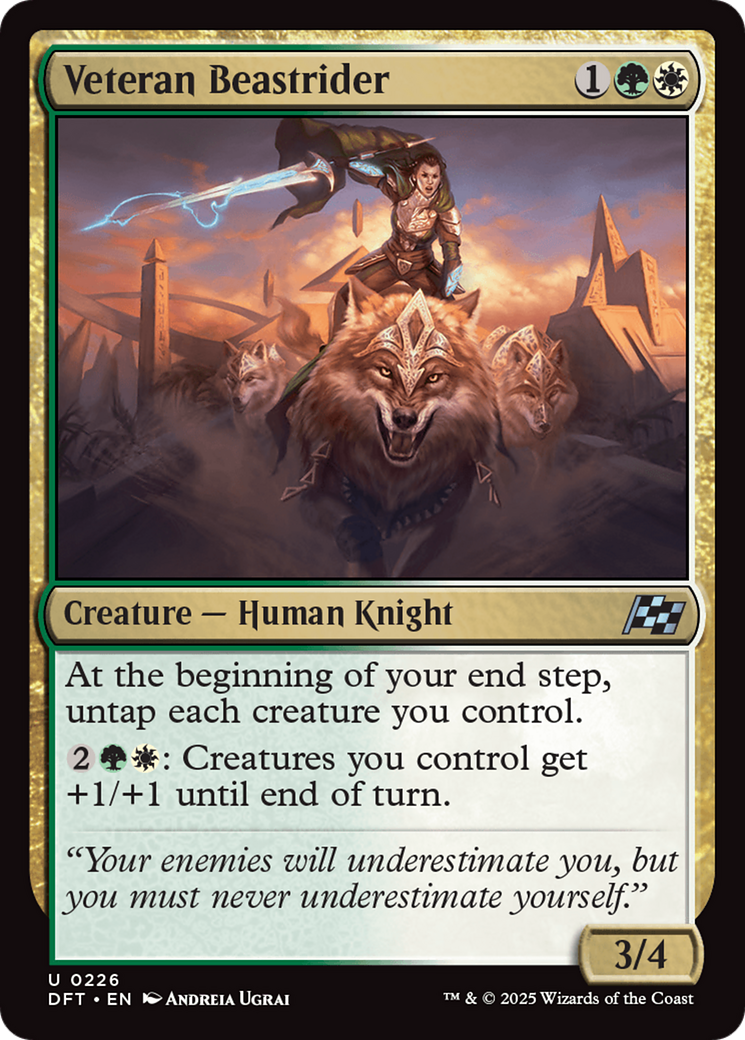 Veteran Beastrider - Uncommon Creature — Human Knight card from Aetherdrift