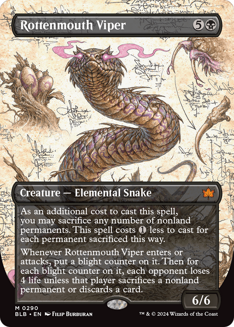 Rottenmouth Viper - Mythic Creature — Elemental Snake card from Bloomburrow