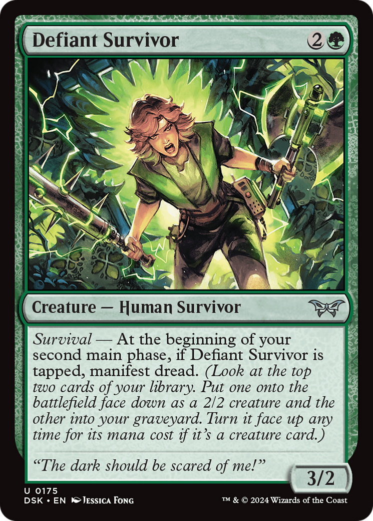 Defiant Survivor - Uncommon Creature — Human Survivor card from Duskmourn: House of Horror