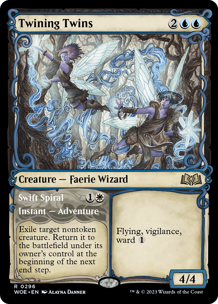 Twining Twins // Swift Spiral - Rare Creature — Faerie Wizard card from Wilds of Eldraine