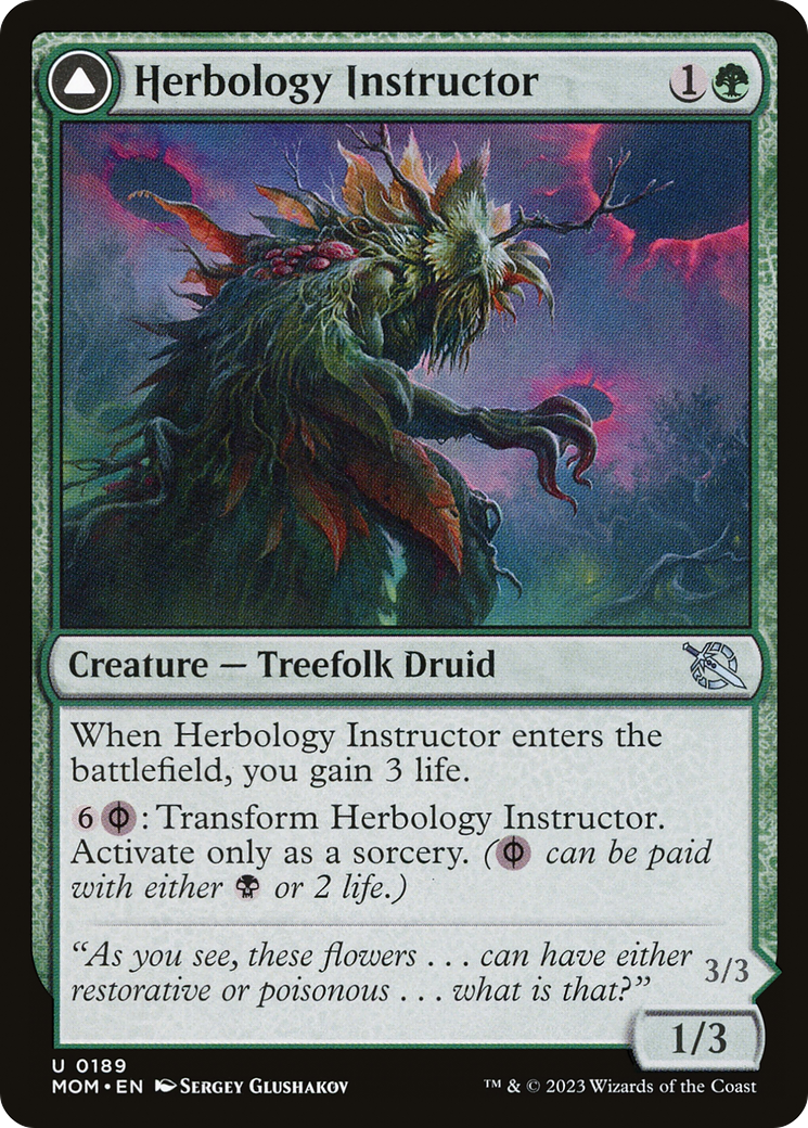 Herbology Instructor // Malady Invoker - Uncommon Creature — Treefolk Druid card from March of the Machine