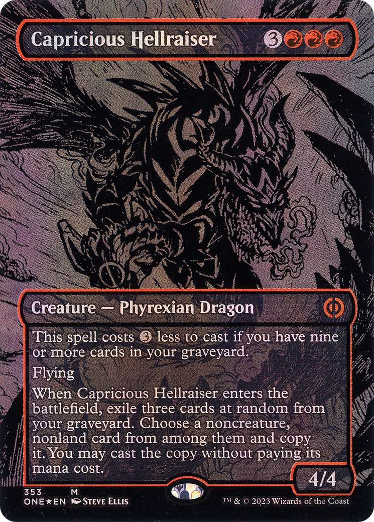 Capricious Hellraiser - Mythic Creature — Phyrexian Dragon card from Phyrexia: All Will Be One