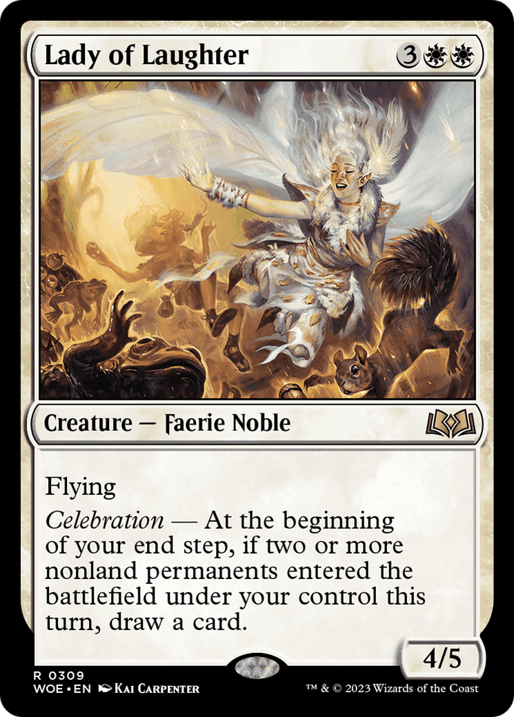 Lady of Laughter - Rare Creature — Faerie Noble card from Wilds of Eldraine