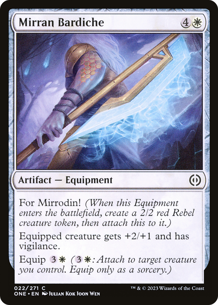 Mirran Bardiche - Common Artifact — Equipment card from Phyrexia: All Will Be One
