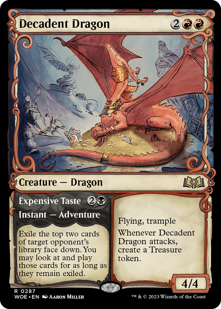 Decadent Dragon // Expensive Taste - Rare Instant — Adventure card from Wilds of Eldraine