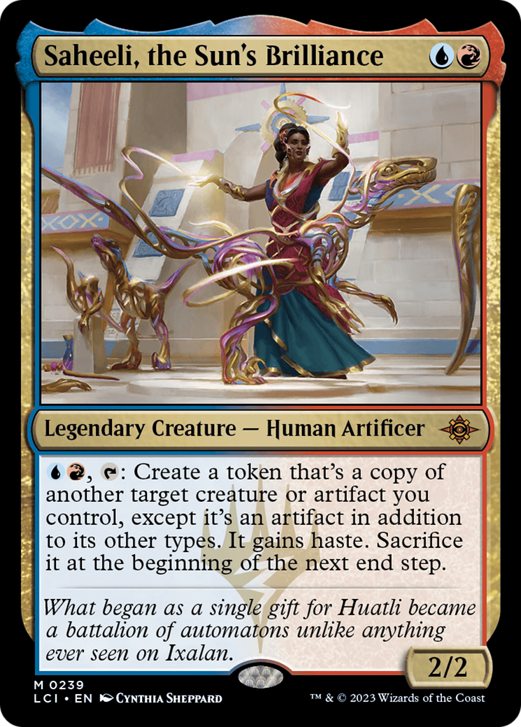 Saheeli, the Sun's Brilliance - Mythic Legendary Creature — Human Artificer card from The Lost Caverns of Ixalan